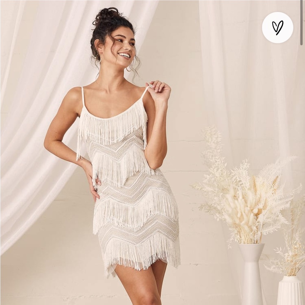 NWT Lulu’s white sequin fringe gatsby-inspired mini dress